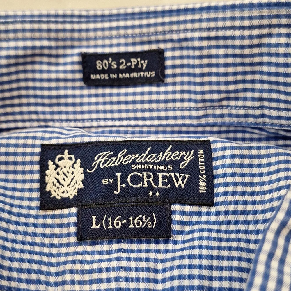 J. Crew Blue‎ White Gingham Casual Button Up Shirt Preppy Large Mens Unisex